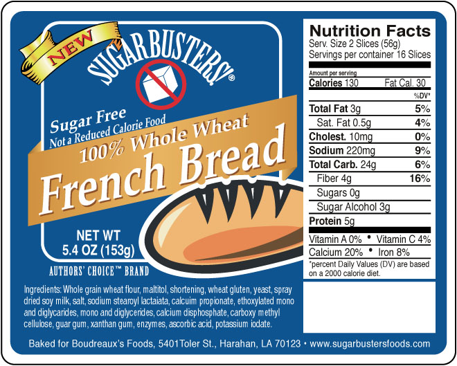 Sugar Buster french bread label
