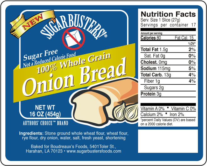 Sugar Buster Onion Bread label
