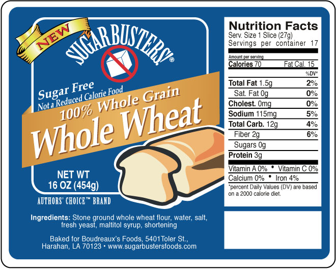 Sugar Buster white bread label